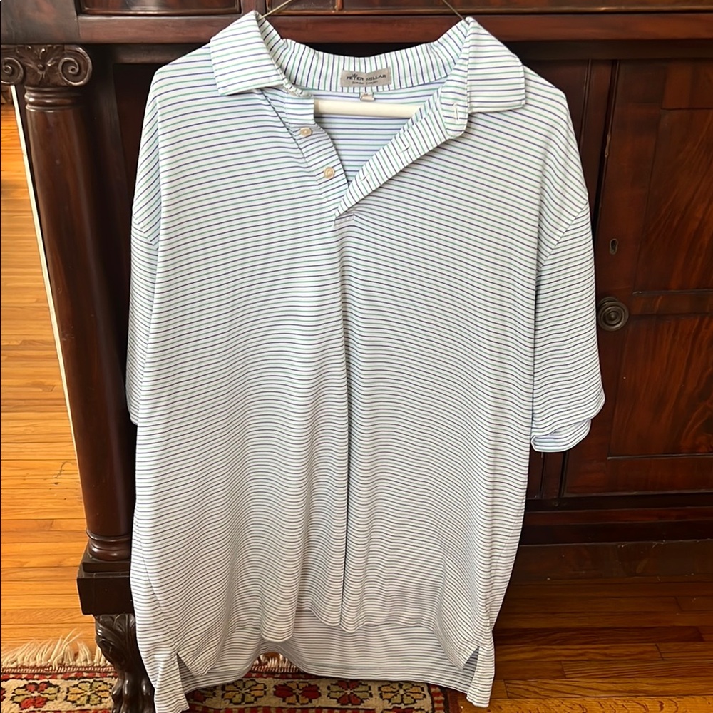 Peter Millar Blue and White Polo Shirt Textured Knit